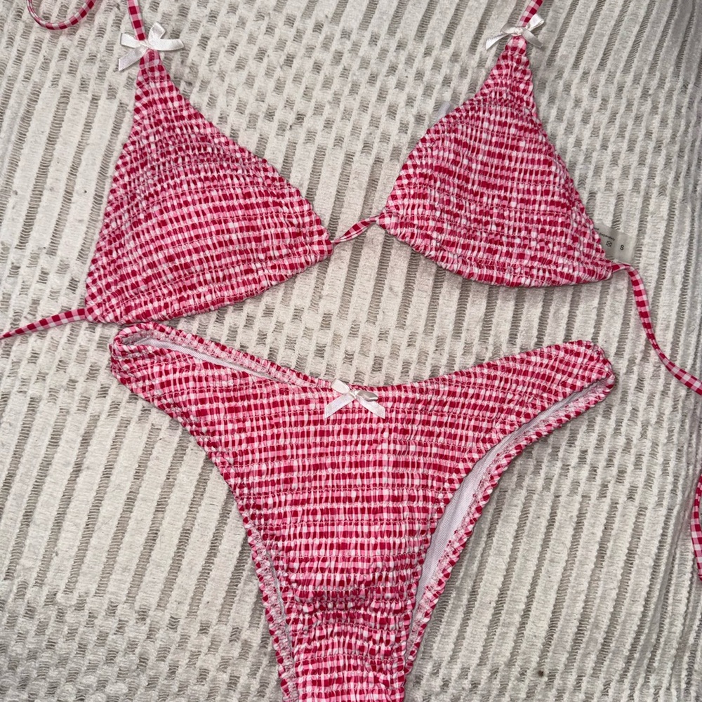 Red and White Checkered Bikini Set